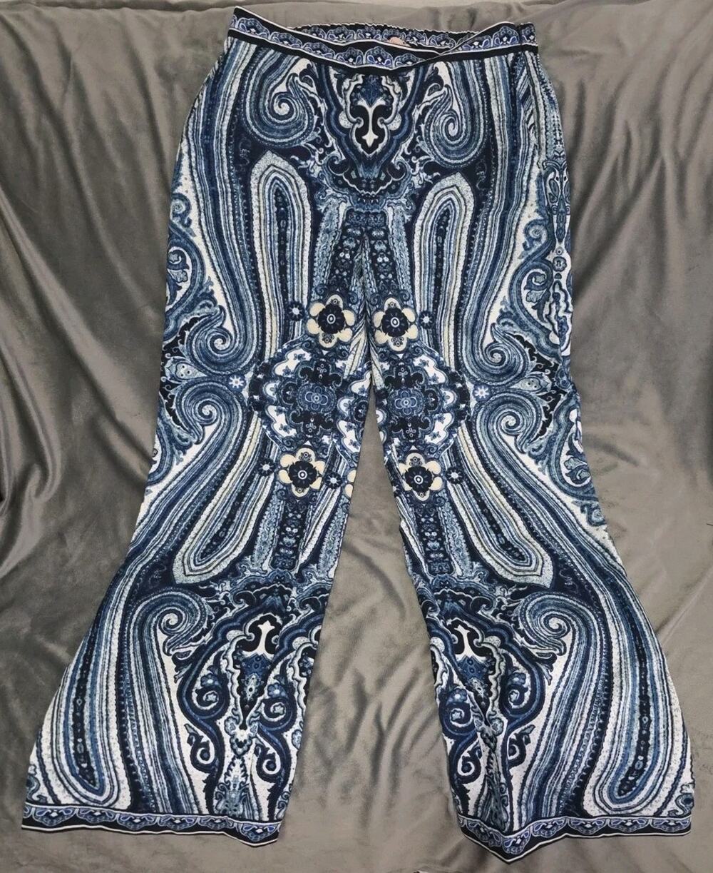 Philosophy Republic Palazzo Pants Pull On Silky Abstract Blue Wide Leg Size M